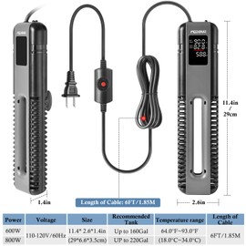 FEDOUR 600W 800W Titanium Aquarium Heater with External Controller, LED Digital Display Submersible Heater with Overheating Protection, for up to 220Gallon Fish and turtle Tank (600W for up to 160Gal)
