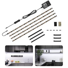WOBANE Kitchen LED Under-Unit Light, 4 x 50 cm Cabinet Lighting with Switch, 12 V Kitchen Lighting, LED Strip Kitchen for Cupboard, Shelves, Showcases, Wardrobe, 120 LEDs, 6000 K Cool White, Black
