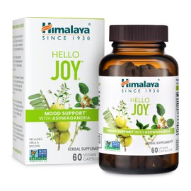 Himalaya Hello Joy Herbal Supplement, with Ashwagandha, Amla, Bacopa, Holy Basil/Tulsi, Positive Outlook, Supports Motivation, Stress Relief, Balanced Cortisol, Non-GMO, Vegan, 60 Capsules