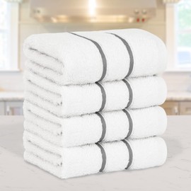 Dorlion Towels 4 Packed White Washcloth Set, 100% Turkish Cotton Washcloths Washrags, Small Hand Face Towels for Bathroom and Kitchen, Dark Gray
