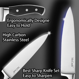 McCook® Knife Sets, German Stainless Steel Kitchen Knives Set with Built-in Sharpener and Wooden Block