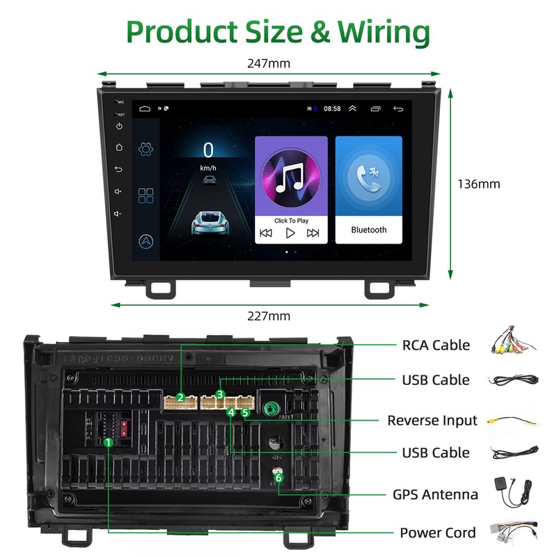 Podofo 2+64G Car Stereo for Honda CRV 2007-2011 with Bluetooth,9