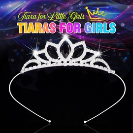 Kilshye Rhinestone Princess Tiara Silver Girls Tiaras Crystal Hair Accessories (Black)