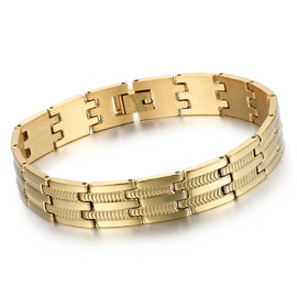 Cupimatch Men's Luxury Biker 12MM Wide Gold Tone Stainless Steel Chain Link Bracelet
