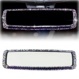 ZIMISI Bling Car Rear View Mirror, 10.51 Inch HD Glass Wide Angle Rearview Mirrors, Clip-on Crystal Diamond Panoramic Rear View Mirror Accessories, Bling Car Decorations for Women (Purple)