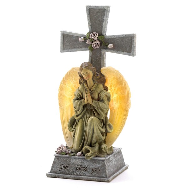Gifts & Decor Faux Stone Look Blessed Cross Angel Garden Solar Light