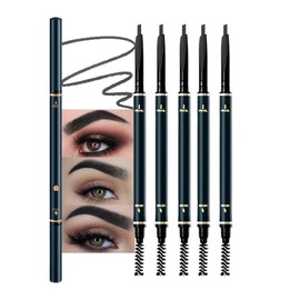5 PCS Waterproof Professional Makeup Micro Brow Pencil,Brow Kit with Eyebrow Brush,Ultra-Fine Mechanical Pencil,Eyebrow Pencils for Women, (C01#Black, 5Pcs)