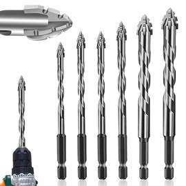 XQIGI 6 PCS 4-Flute Sawtooth Eccentric Twist Drill Bit, High Strength Eccentric Drill Bit Set for Concrete Tile Brick Glass Ceramic Wood Plastic (4/6/6/8/10/12mm)