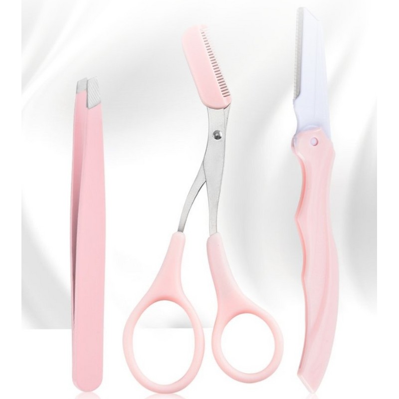 J&S International Eyebrow Trimming & Grooming Tweezer, Scissors, and Razor