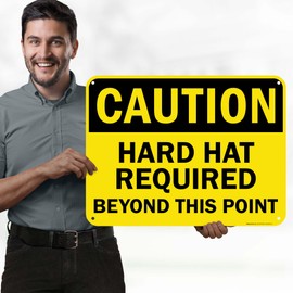 Caution Hard Hat Required Beyond This Point Osha Sign, 18x24 Inches, 55 mil thick HDPS (high density polystyrene), Made in USA by My Sign Center