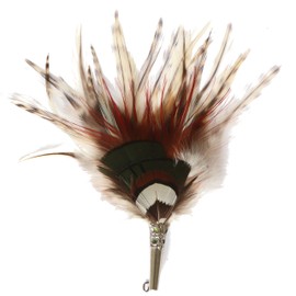 Breiter Real Hat Feather Hat Pin by Duck Pheasant Handmade Accessory for Costume Hat Including Sleeve 13.5 x 3 cm, Brown, Red, Green
