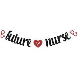 KEWUFD Future Nurse Banner, Nurse Party Decorations For Future Nurse/BSN/NP Graduaction Party Decoration, Congrats Nurse School Graduation Party Decorations Congrats Grad 2024 Black Red Glitter