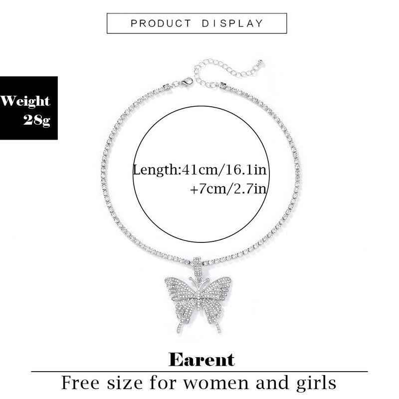 EARENT Butterfly Necklace Silver Rhinestone Choker Necklaces Christmas Costume New