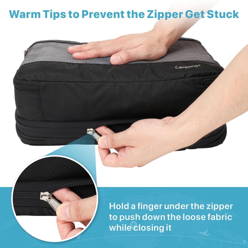 Cambond Double Sided Compression Packing Cubes - Suitcase Organizer, Black