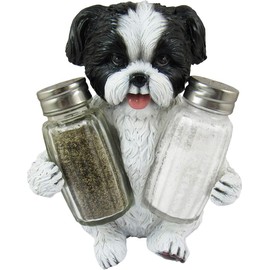 DWK Animal Holder with Salt and Pepper Shaker Set (3 Piece) | Kitchen Décor and Accessories | Salt and Pepper Shakers | Home Décor | Home Decorations… (Shih Tzu)