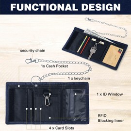 Photect RFID Slim Wallet Children's Wallet Girls Boy Purse with Chains Clip Zip Men's Triple Wallet for Coin Bag Gifts, 12 x 8 x 1 cm (Grey, Simple), blue, Casual
