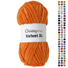HobbyMia Velvet XL - Chenille Yarn for Crocheting - 100g / 74yds - (6) Super Bulky Yarn - Fluffy Yarn for Crochet - Crocheting Baby Blankets (14550 - Mango Orange, 1 Skein)