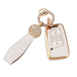 PIFOOG Car Key Cover for Volkswagen Jetta Tiguan Atlas Arteon Taos TPU Soft Keys Fob Case Shell Glitter Keychain Keys Accessories White Gold Girl Women