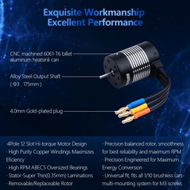 RC Car Brushless Motor 1/10 540 3650 5200KV 3.175mm Shaft High Speed Waterproof Motor for Most of 1:10 Scale RC Vehicles Truck Update Parts