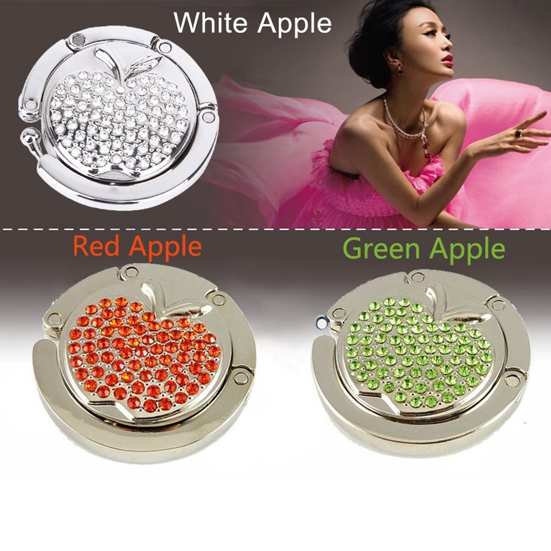 1 x Apple-Pattern Folding Bag/Handbag/Purse Hook Hanger Holder---Silver