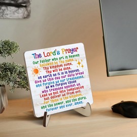 Lords Prayer Plaque Sign, Religious Bible Scripture Desk Decor for Church, Sunday School Classroom, Baby, Girls Room, Toddler, Boys Bedroom, Nursery - Blessed Christian Gift for Daughter, Son, Kids