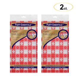 Party Essentials Heavy Duty Disposable 54" x 108" Printed Plastic Rectangle Table Cover/Tablecloth, 2-Count, Red Gingham