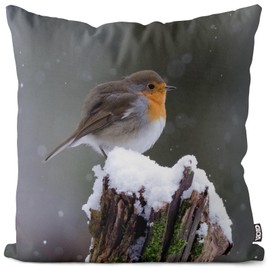 VOID Robin Winter Bird Cushion Cover Polyester Christmas Decoration Winter Outdoor Decoration Cushion Size: 60 x 60 cm