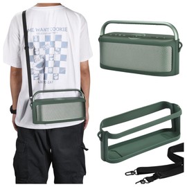 aomajk Silicone Case Cover suitable for Soundcore Motion X600 Portable Speakers Subwoofer Resistant Drop Crash Adjustable Shoulder Strap Mountaineering Hiking Outdoor Travel Carrying (Green)