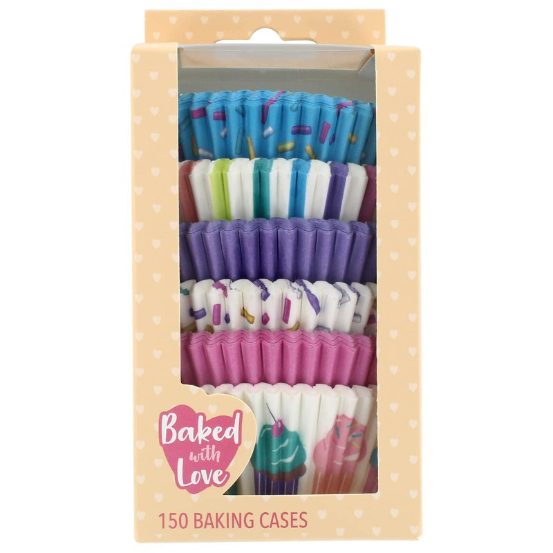Baked with Love Pastel Cupcake Cases, 50mm Baking Cups, Multicoloured