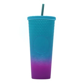 710ML/24OZ Large Capacity Water Cup Fully Studded Matte Tumbler Reusable Plastic Cup with Wide Opening Leak-Proof Lid Straw