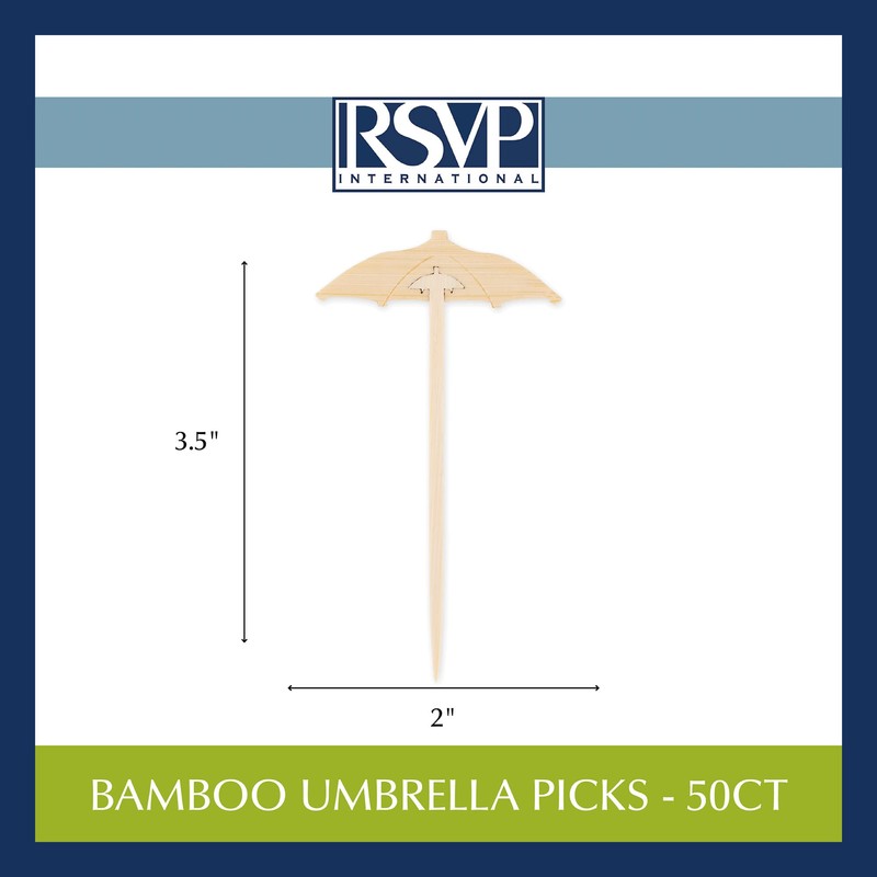 RSVP International Compostable Bamboo Serving & Cocktail, Umbrella Picks, 50-Count,
