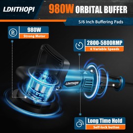 LDHTHOPI Dual Action Polisher, 980W 5/6 Inch, 9MM Random Orbital Buffer Polisher for Car Detailing, 2800-5800RMP, 6 Variable Speed Buffer Polisher with 8 Detachable Pads