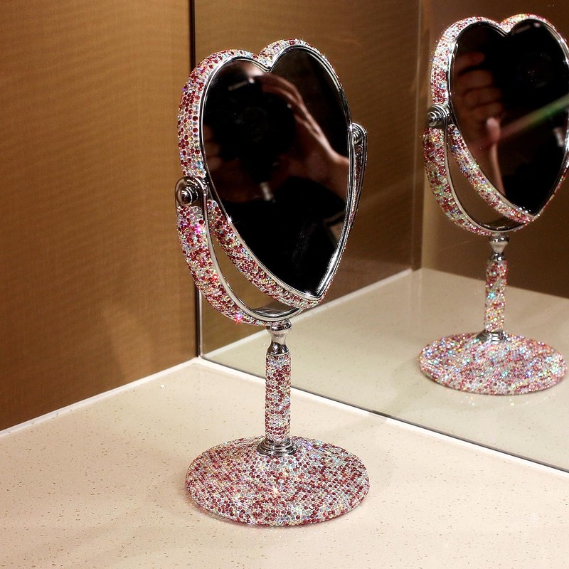 Bestbling Luxury Bling Double-Sided Tabletop Makeup Mirror, Heart Shape Metal