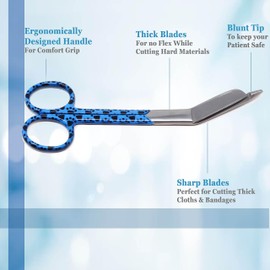 A2Z Scilab Brand Lister Bandage Scissors - 5.5-Inch Medical-Grade Stainless Steel Shears - For First Aid - Sharp Blades for Nurses, Students, Paramedics, Doctors, Home Use, Blue Paws Half Pattern