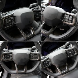 Jogon Dry Carbon Fiber Steering Wheel Trim Bezel for Ford Mustang S650 GT Dark Horse EcoBoost 2024 2025, Interior Moulding, Steering Wheel Panel Frame Trim Cover