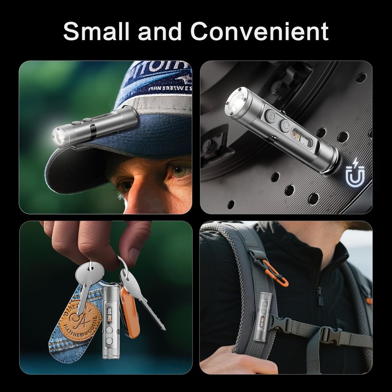 WAIORD Mini Flashlight, 500 Lumens Rechargeable EDC Pocket Keychain Flashlight