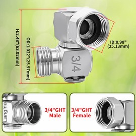 Langina Dual Garden Hose Double Swivel, 360 Degree Double Rotating Hose Elbow, 3/4“GHT Female to Male Hose Swivel, Hose Reel Kinking Protector for Garden,Home,RV