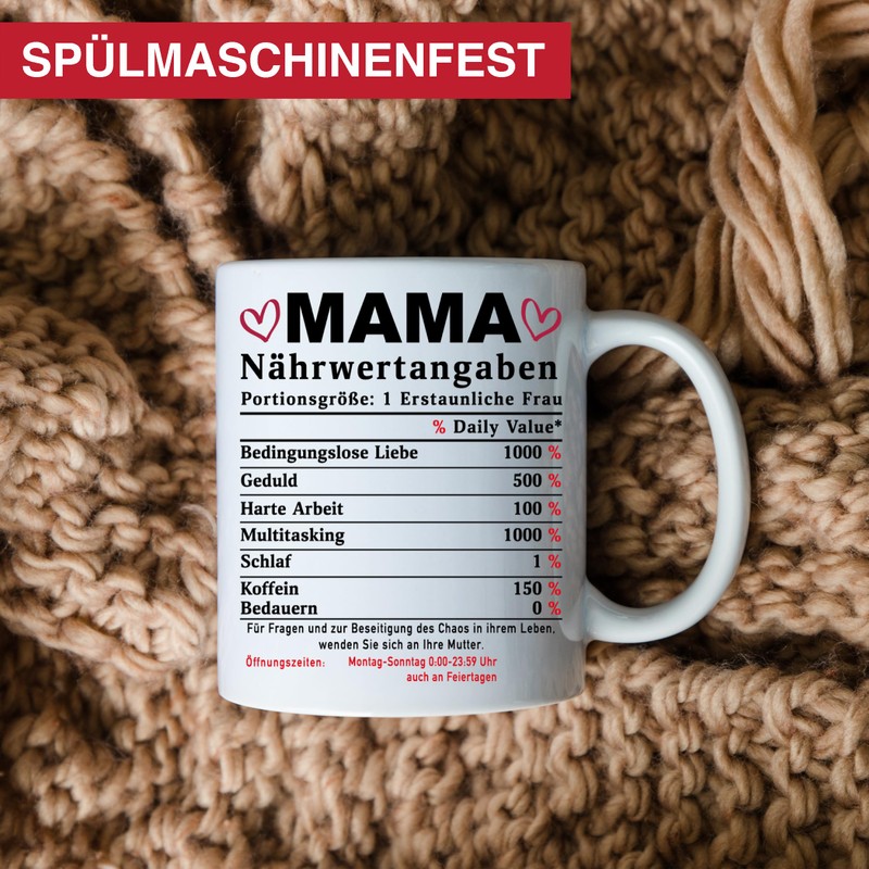 Mama Tasse Beste Mama geschenk Nährwertangaben zum Geburtstag Geburtstagsgeschenk mama