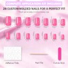 Uñas postizas cuadradas medianas en rosa empolvado, uñas postizas cortas