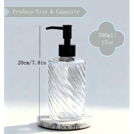 500ml/17 Oz Textured Hand Glass Soap Dispenser with Black Plastic Pump Head, Refillable Liquid Soap Bottle, Suitable for Bathroom and Kitchen, Can Be Used for Hand Soap, Dish Soap, or Lotion