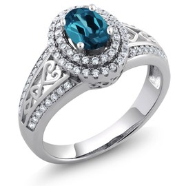 Gem Stone King 1.36 Cttw London Blue Topaz Engagement Ring For Women | 925 Sterling Silver | Oval 6X4MM | Gemstone Birthstone | Available In Size 5, 6, 7, 8, 9
