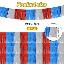 uxcell 6 Pcs Foil Fringe Garland (12" x 10ft) Metallic Tinsel Streamers Banner Wall Hanging Curtain Backdrop Float Decoration for Wedding, Birthday, Christmas, Party, (Red White and Blue)