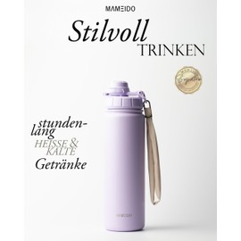 MAMEIDO Thermos Flask with Straw, 700 ml, Leak-Proof Drinking Bottle, Stainless Steel Insulated, Water Bottle with Carry Strap, Insulated Flask, BPA-Free (Lavender Haze, 0.7 L)
