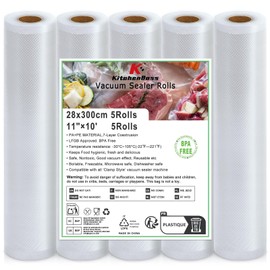 KitchenBoss Vakuumierbeutel Vakuumierfolie 5 Rollen: 28 x 300 cm Vakuumbeutel-Lebensmittel für Vakuumiergerät Und Sous Vide, Einschweißfolie Reißfest und Kochfest