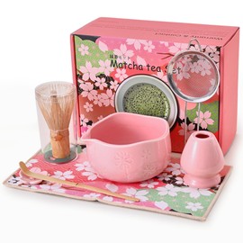 Matcha Whisk Set, 7 Pcs Matcha Kit Includes Ceramic Matcha Bowl, Whisk and Holder, Bamboo Scoop, Scoop Rest, Sifter and Tea Towel