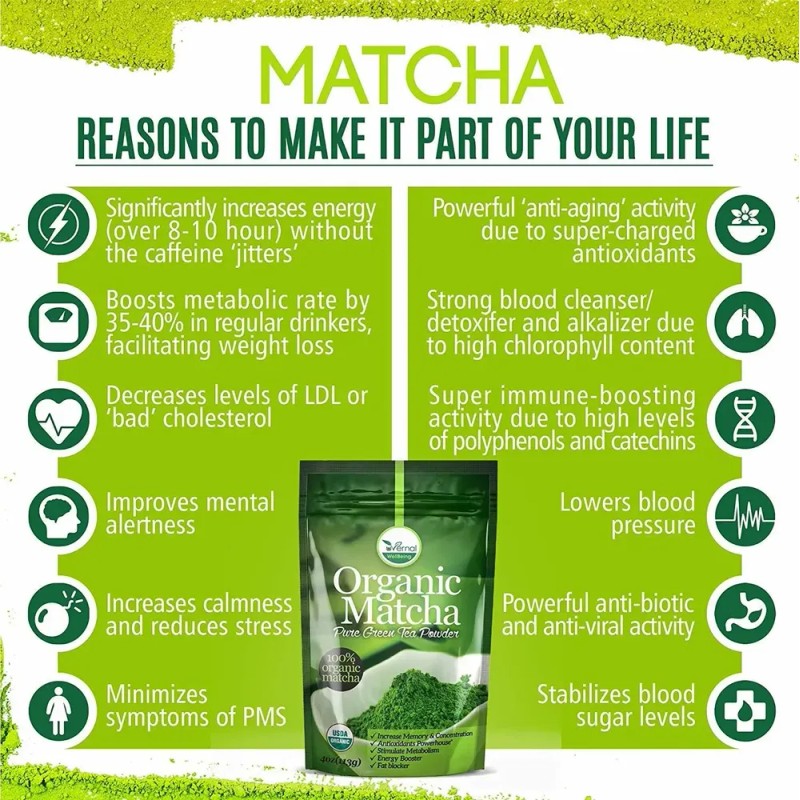Orgánica Té Verde Matcha Polvo Certificado Usda - 100% Puro