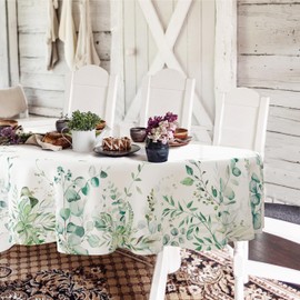 Yighty Leaf Floral Sage Green Oval Tablecloth 54x72 Inch,Leaf Printed Tablecloth,Sage Farmhouse Watercolor Waterproof Tablecloth,Suitable for Indoor and Outdoor, Holiday Kitchen Restaurant and Party