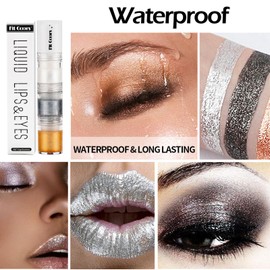 Glitter Eyeshadow, Silver Gold Shimmer Liquid Eye Shadow, Metallic Smokey Eye Glitter Sparkly Shiny Pearl Long Lasting High Pigmented Cream Eye Shadows Eyeliner Eye Makeup Gifts for Women Girls