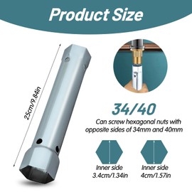 Box Spanner 34mm-40mm Metric Tap Spanner Hexagonal Tube Torque Wrench Dual Ended Valve Socket Wrench for Water Tap Installation and Maintenance