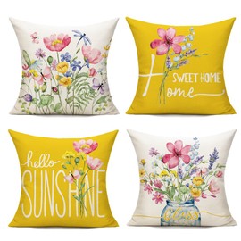 WOKANI Spring Outdoor Throw Pillow Covers 18x18 Set of 4 Garden Flowers Farmhouse Patio Decorative Cushion Covers Home Decor Couch for Sofa Bedroom Livingroom